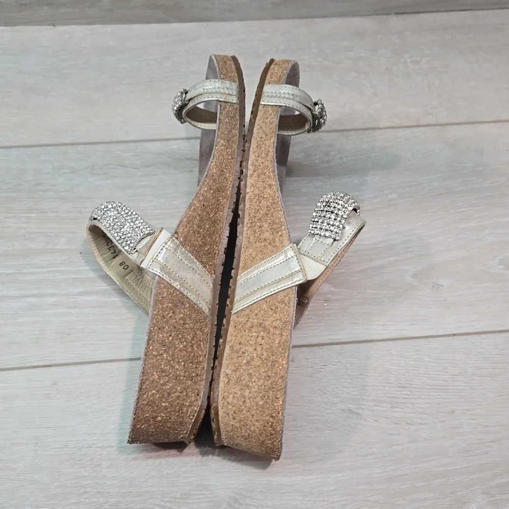Mephisto Women Crysta Loop Toe l Beads Wedge Sandals shoes sz 39/9